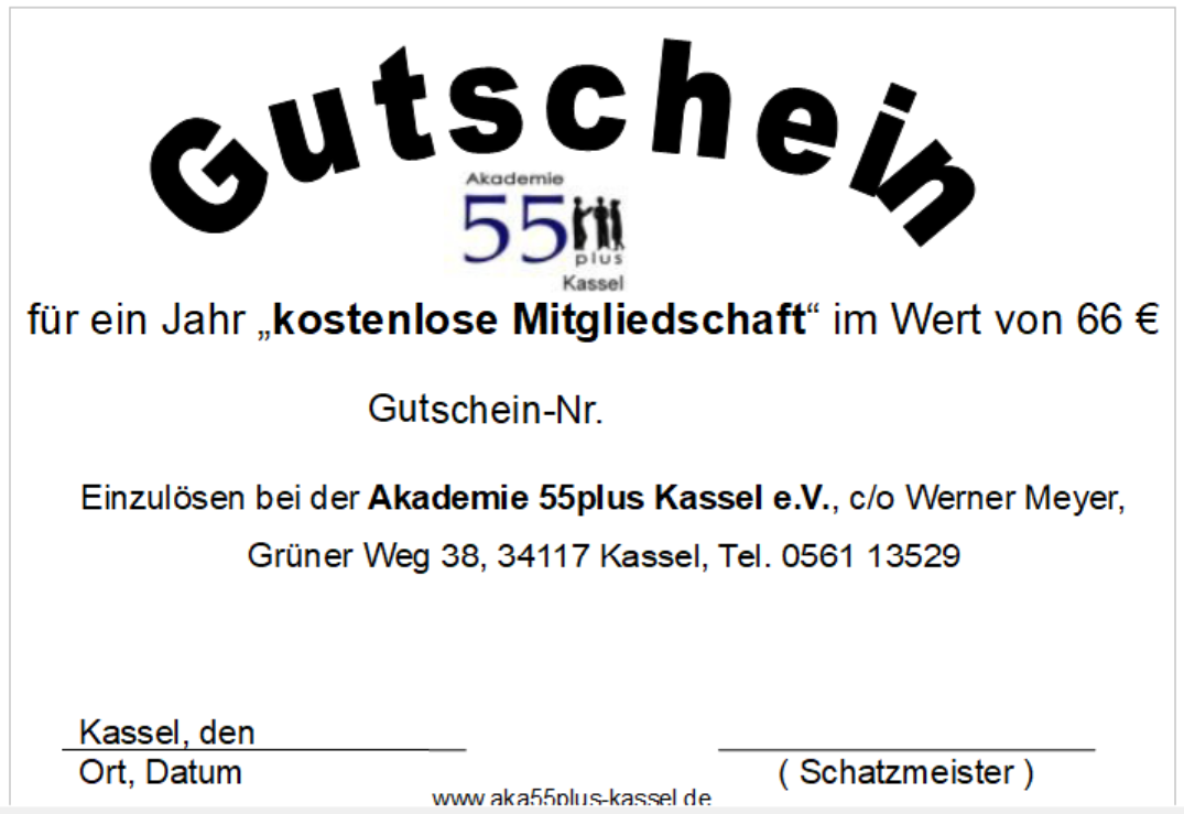 Gutschein über einen Jahresbeitrag
